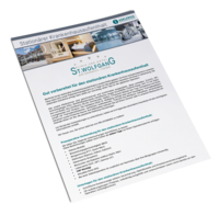 A flyer featuring text and images on a white background, providing information about the St. Wolfgang clinic and hotel in Bad Griesbach, Bavaria.
