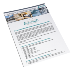 A brochure features information about the St. Wolfgang clinic and hotel, showcasing its services.