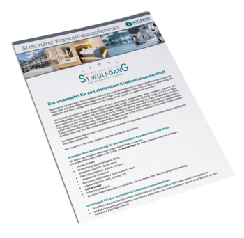 A document titled "Stationärer Krankenhausaufenthalt" features the St. Wolfgang logo.