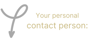 A stylized arrow points downward next to the text "Your personal contact person:" on a white background.