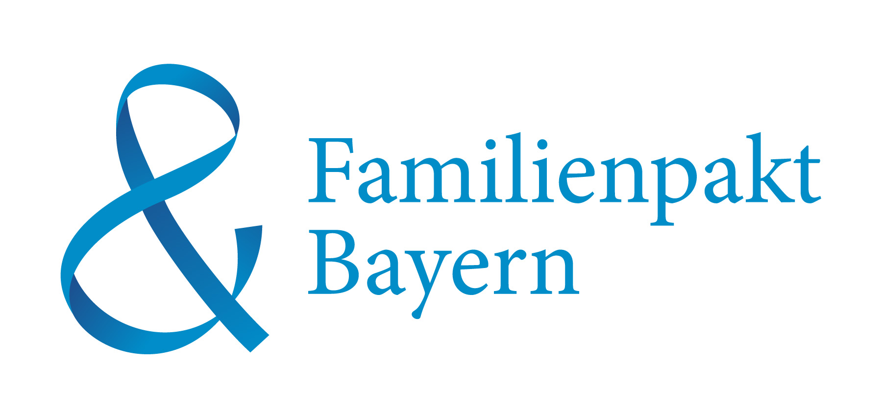 Blaues Ampersand-Zeichen neben dem Text "Familienpakt Bayern" auf weißem Hintergrund, symbolisiert eine Verbindung oder Partnerschaft im bayrischen Kontext.